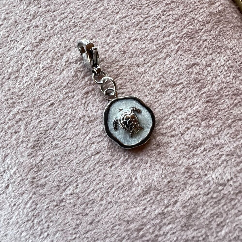 Sea Turtle Charm Pendant Stainless Steel With Lobster Claw Clasp & White Epoxy - Picture 10 of 12